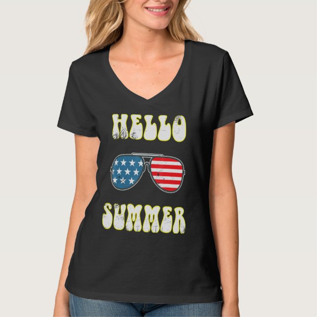 Hello Summer Beach Sunglasses Vacation T-Shirt (Front)