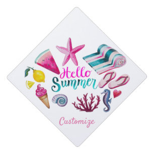 Hello Summer Beach Thunder-Cove Graduation Cap Topper