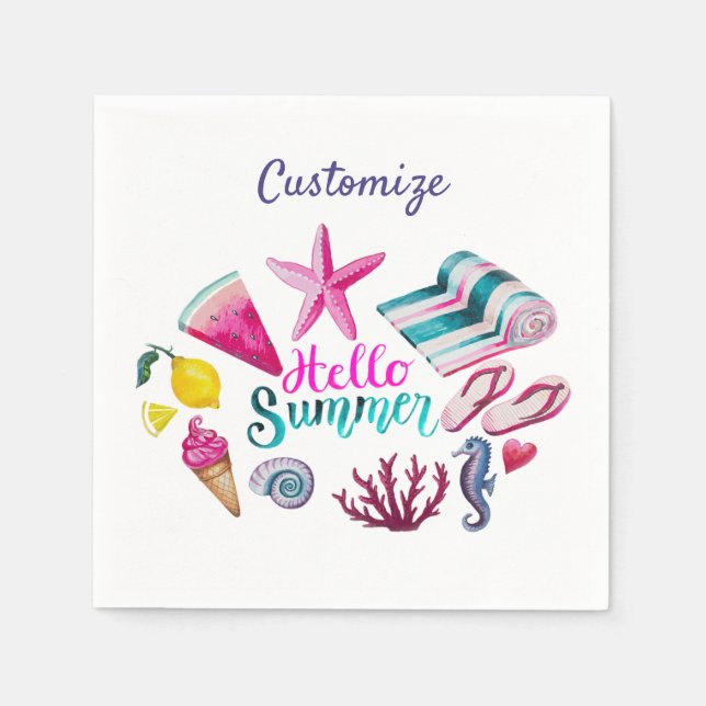 Hello Summer Beach Thunder-Cove Napkins (Front)