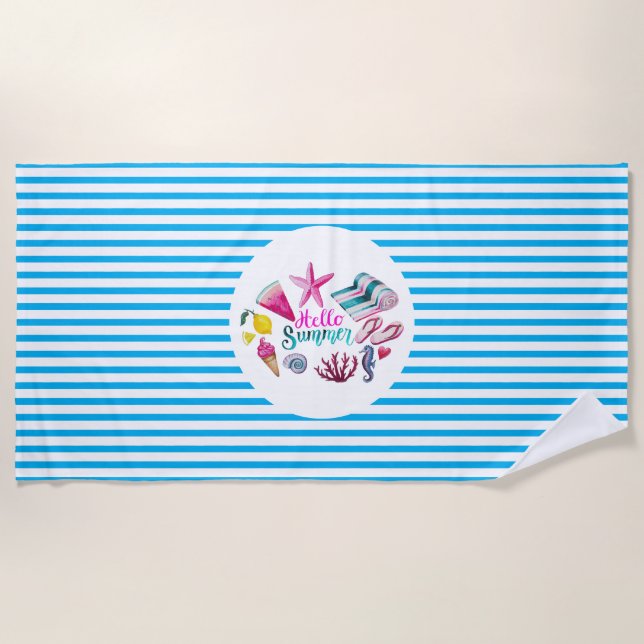 Hello Summer Beach Towel (Front)