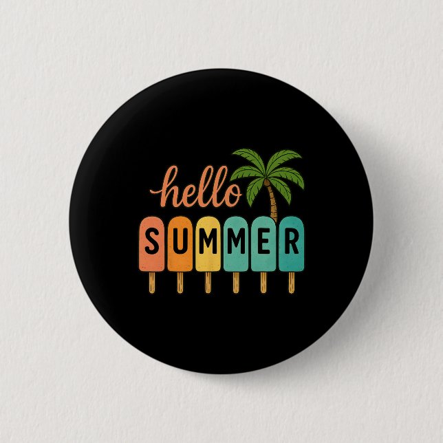 Hello Summer Beach Vacation Ice Cream Popsicle Gif Button (Front)