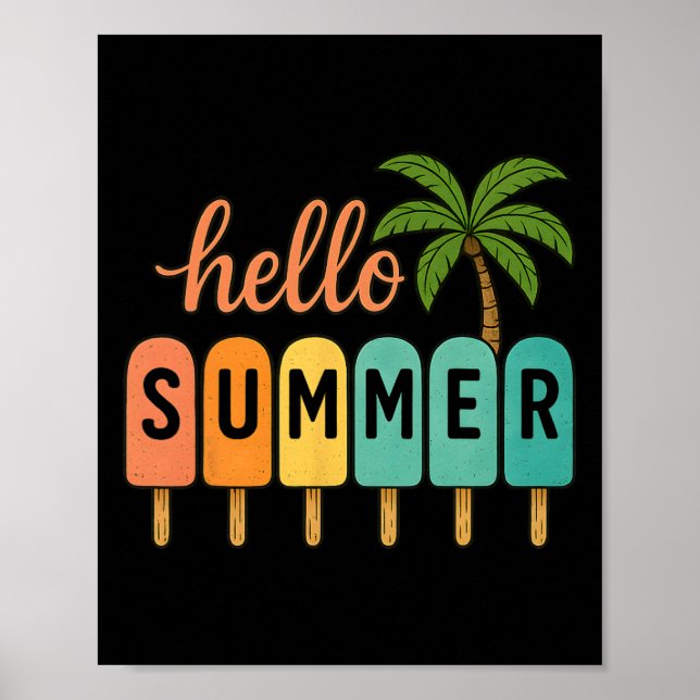 Hello Summer Beach Vacation Ice Cream Popsicle Gif Poster (Front)