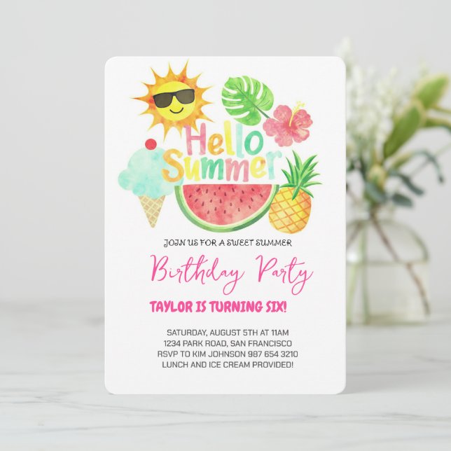 Hello Summer Birthday Party Holiday Card (Standing Front)