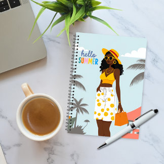 Hello Summer Black Woman Spiral Notebook