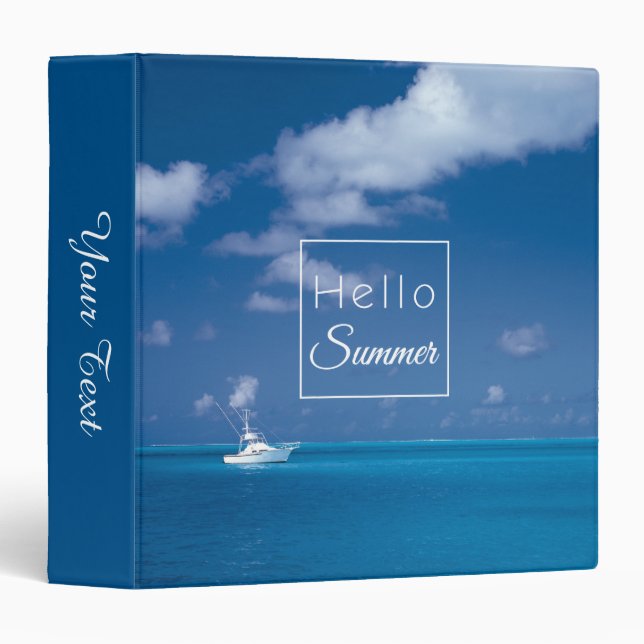 Hello Summer Blue Caribbean Sea Typography 3 Ring Binder (Front/Spine)