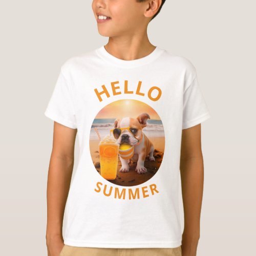 Hello summer buldog juice orange T_Shirt