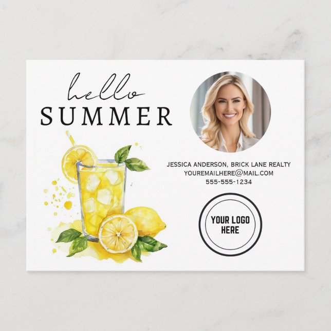 Hello Summer Business Realty Lemonade Farming Postcard (Front)