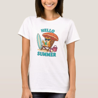 Hello Summer Cat T-Shirt – Cute Cartoon Beach Gift