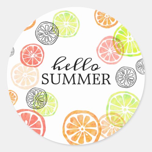 Hello Summer Colorful Citrus Fruit Slices Classic Round Sticker