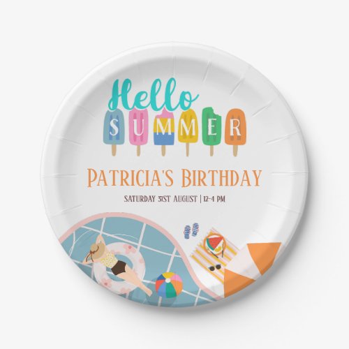 Hello Summer Colorful Ice Creams Pool Party Bday Paper Plates