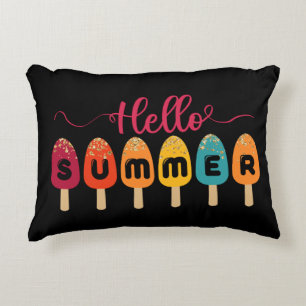 Hello Summer Colorful Popsicle Ice Cream Accent Pillow