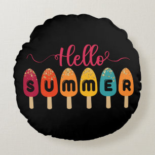 Hello Summer Colorful Popsicle Ice Cream Round Pillow