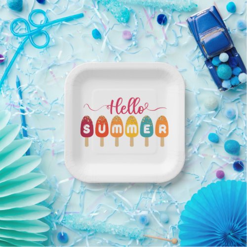 Hello Summer Colorful Popsicle Paper Plates