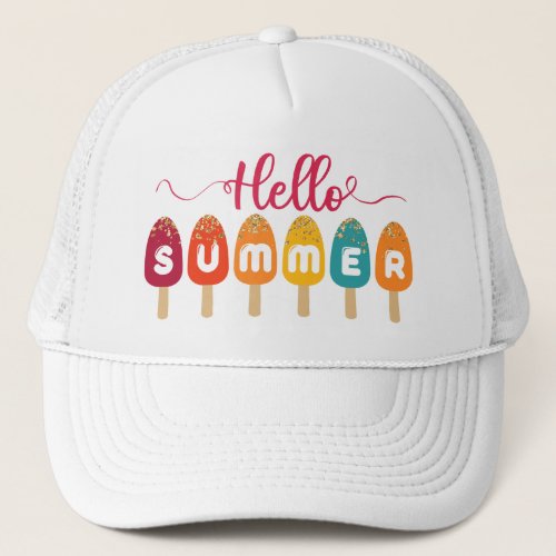 Hello Summer Colorful Popsicle Trucker Hat