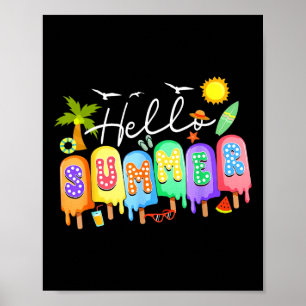 Hello Summer Cool Colorful Popsicle Graphic Summer Poster