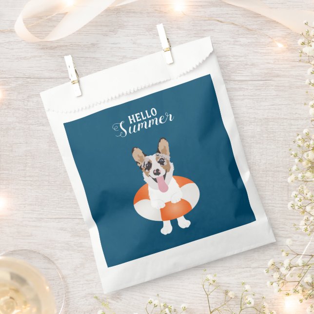Hello Summer Corgi Beach Dog Favor Bag (Clipped)