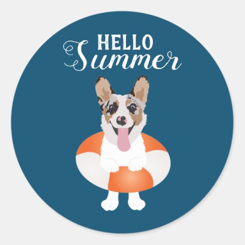 Hello Summer Corgi Beach Dogs Classic Round Sticker