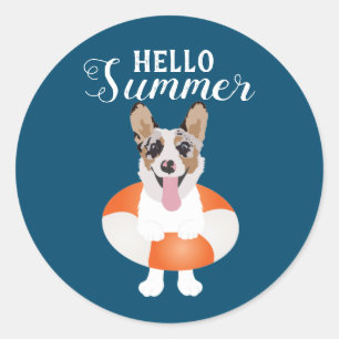 Hello Summer Corgi Beach Dogs Classic Round Sticker