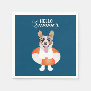 Hello Summer Corgi Beach Dogs Napkins