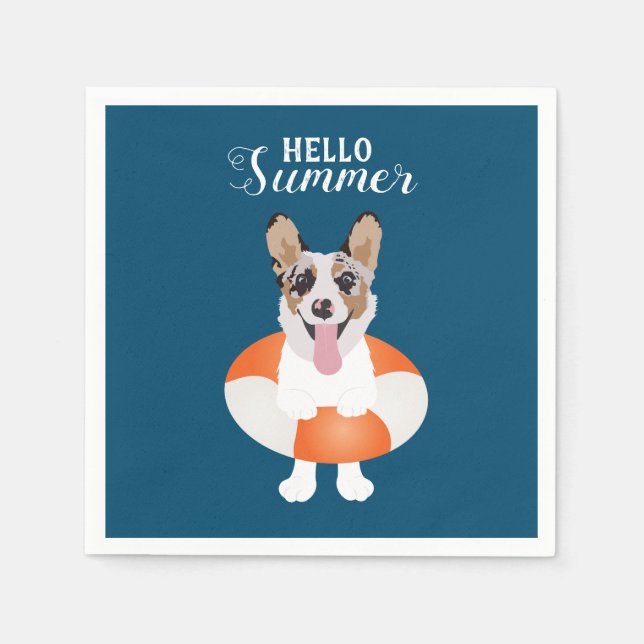 Hello Summer Corgi Beach Dogs Napkins (Front)