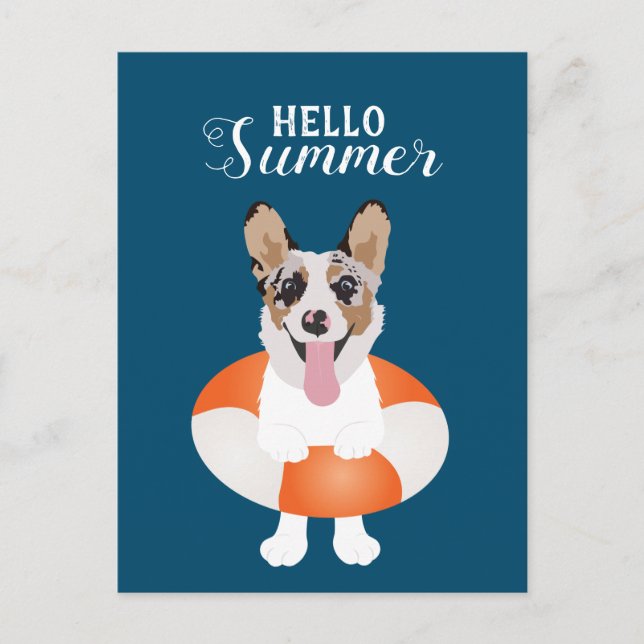 Hello Summer Corgi Beach Dogs Postcard (Front)