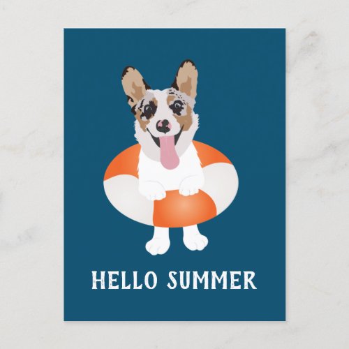 Hello Summer Corgi Beach Dogs Postcard