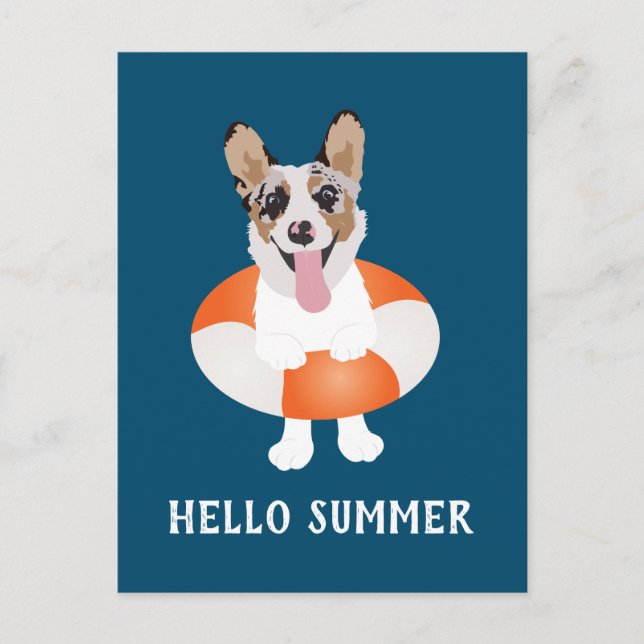 Hello Summer Corgi Beach Dogs Postcard (Front)