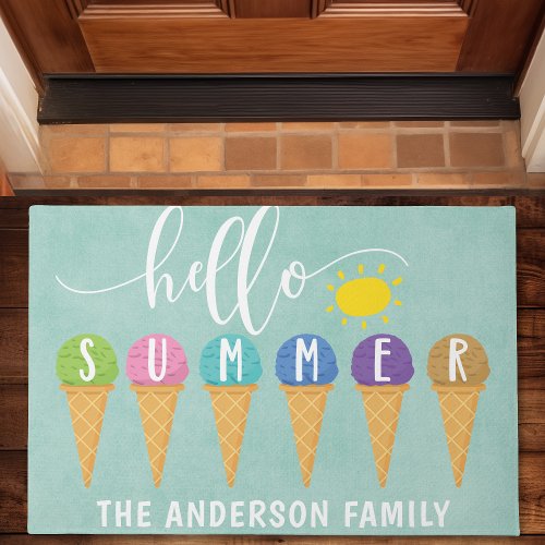 Hello Summer Cute Colorful ice Cream Cone Doormat