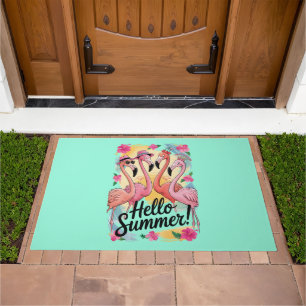 Hello Summer Cute Flamingo Beach Vacation Tropical Doormat