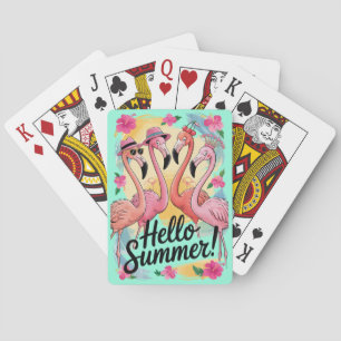 Hello Summer Cute Flamingo Beach Vacation Tropical Poker Cards