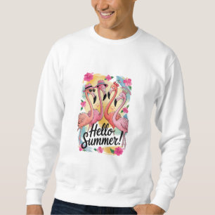 Hello Summer Cute Flamingo Beach Vacation Tropical Sweatshirt