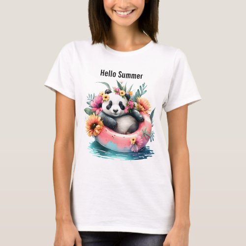 Hello Summer Cute Panda Chilling in an Inner Tube T_Shirt