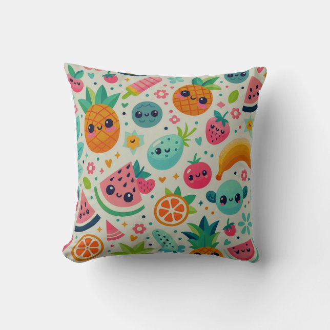 Hello Summer Cute Summer Fruits Throw Pillow (Front)