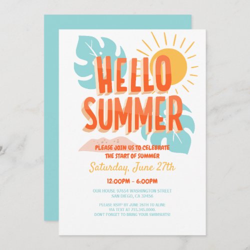 Hello summer end of school party Pool Party Invitation