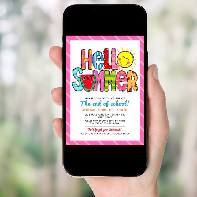 Hello Summer End of School Party Summer Cookout Invitation (Front Digital)