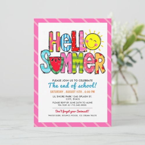 Hello Summer End of School Party Summer Cookout Invitation