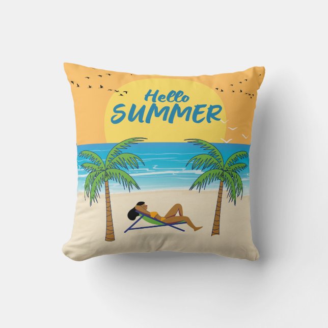 Hello Summer, for the best summer night Throw Pillow (Front)