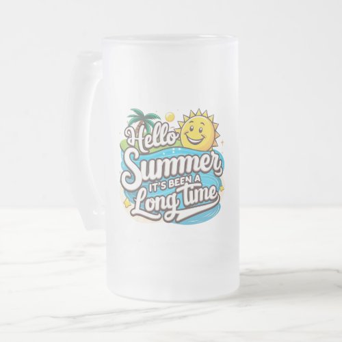 Hello Summer  Frosted Glass Beer Mug