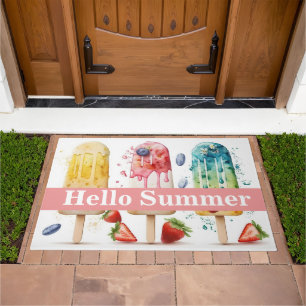 Hello Summer, Fun Colorful Fruit Popsicles Doormat