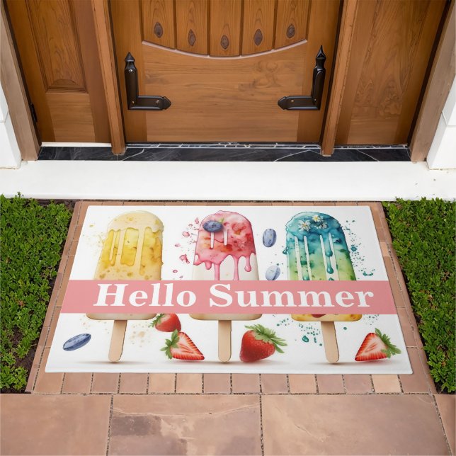 Hello Summer, Fun Colorful Fruit Popsicles Doormat (Outdoor)