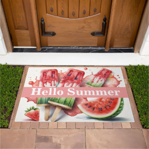 Hello Summer, Fun Colorful Popsicles & Watermelon Doormat