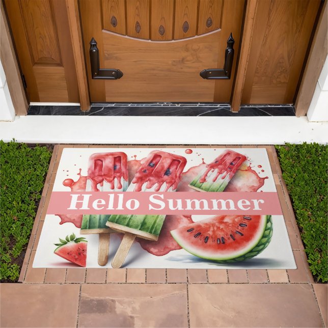 Hello Summer, Fun Colorful Popsicles & Watermelon Doormat (Outdoor)