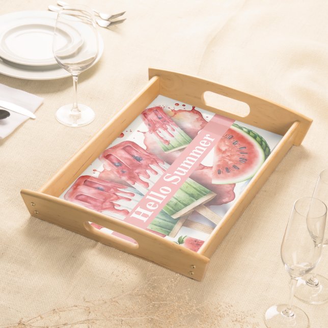 Hello Summer, Fun Colorful Popsicles & Watermelon Serving Tray (Front)