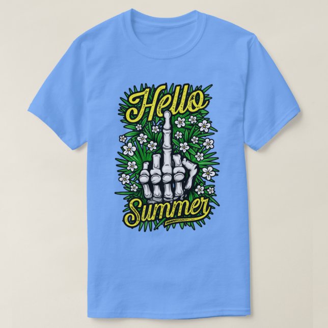 Hello Summer Funny Antisocial Rude Floral Middle F T-Shirt (Design Front)