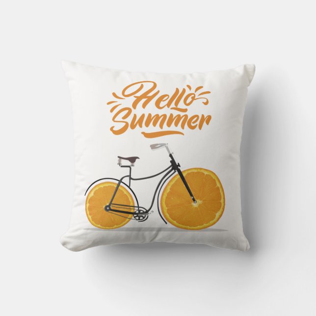 Hello summer, funny retro bike T-Shirt Throw Pillow (Front)
