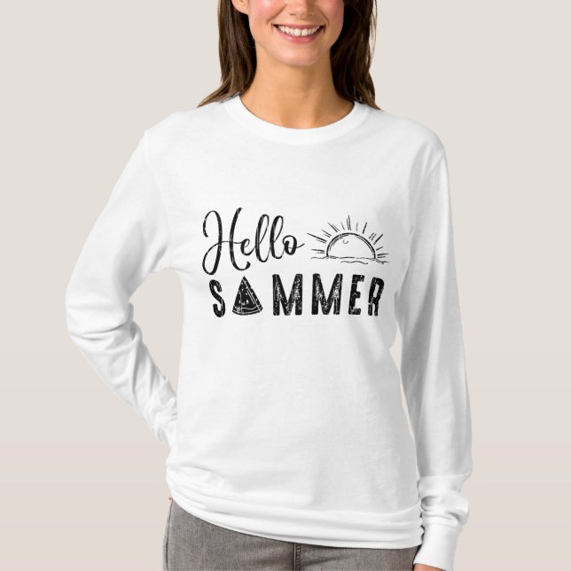 Hello Summer Funny Watermelon Fruit Eater Graphic T-Shirt (Front)