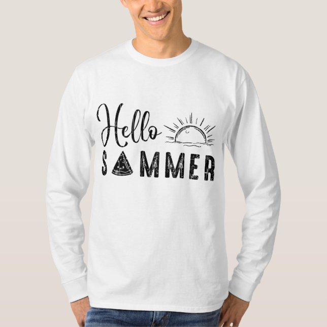 Hello Summer Funny Watermelon Fruit Eater Graphic T-Shirt (Front)