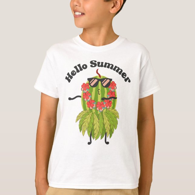 Hello Summer Funny Watermelon Fruit With Sunglasse T-Shirt (Front)