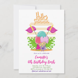 Hello Summer Girl Birthday Invitation