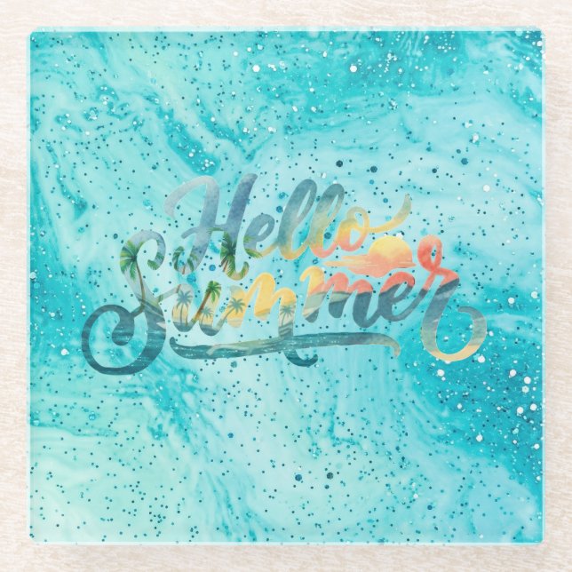 Hello Summer Glass Coaster (Front)